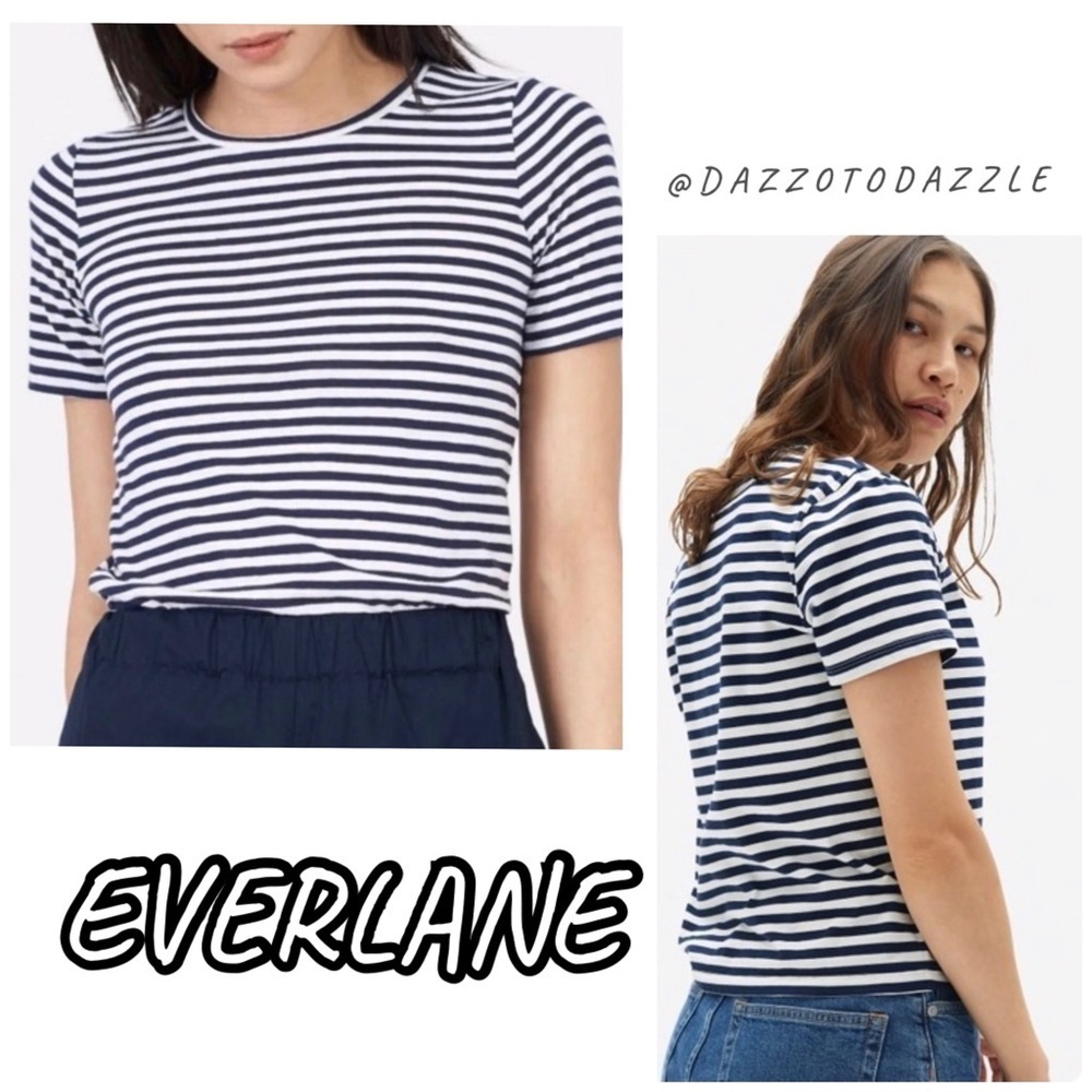 Everlane Navy and White Striped Short Sleeve Tee